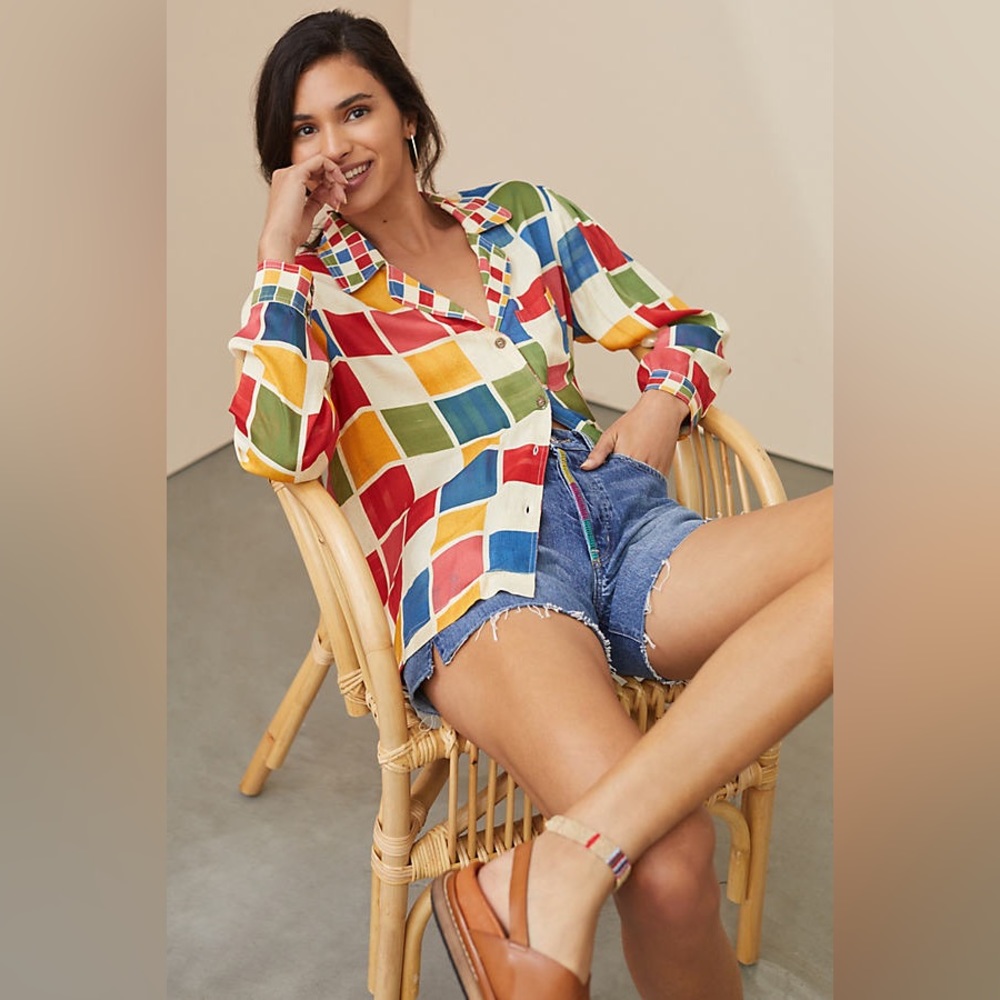 NWOT ANTHROPOLOGIE Farm Rio Puff-Sleeved Buttondown